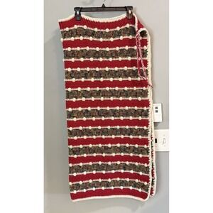 Hand Knit Blanket Throw‎ Bobble Stitch  Stripe Multicolor 2 Corner Ties 37x38